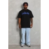 Erkek Baskılı Tişört Kısa Kol Bisiklet Yaka Oversize T-Shirt - Siyah