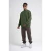 ERKEK Bisikilet Yaka 3 İplik Pamuklu SweatShirt - Haki