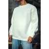 Erkek  Bisiklet Yaka 3 İplik Pamuklu Basic SweatShirt - Beyaz