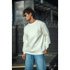 Erkek  Bisiklet Yaka 3 İplik Pamuklu Basic SweatShirt - Beyaz