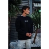 Erkek Bisiklet Yaka 3 İplik Pamuklu Baskılı SweatShirt - Siyah
