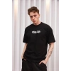 Erkek Bisiklet Yaka Baskılı  Kısa kol Oversize T-Shirt - Siyah