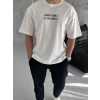 Erkek Bisiklet Yaka Baskılı Oversize  Kısa kol T-Shirt - Beyaz