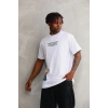 Erkek Bisiklet Yaka Baskılı Oversize T-Shirt - Beyaz