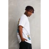 Erkek Bisiklet Yaka Baskılı Oversize T-Shirt - Beyaz