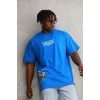 Erkek Bisiklet Yaka Baskılı Oversize T-Shirt - Mavi