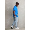 Erkek Bisiklet Yaka Baskılı Oversize T-Shirt - Mavi