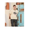 Erkek Bisiklet Yaka Tişört Nakış İşlemeli Kısa Kol Oversize T-Shirt - Bej