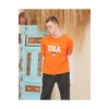 Erkek Bisiklet Yaka Tişört Nakış İşlemeli Kısa Kol Oversize T-Shirt - Turuncu