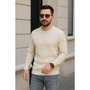 Erkek Bisiklet Yaka Triko Kazak Pamuklu Kalın Fitilli Dokuma Regular Fit - Bej