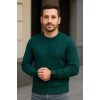 Erkek Bisiklet Yaka Triko Kazak Pamuklu Kalın Fitilli Dokuma Regular Fit - Haki