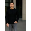 Erkek Bisiklet Yaka Triko Kazak Pamuklu Kalın Fitilli Dokuma Regular Fit - Siyah
