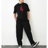 Erkek Boks Eldiven Baskılı T-Shirt Kısa Kol Bisiklet Yaka Regular Tişört - Siyah