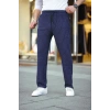 Erkek Cizgili Dokuma Krep Jogger Buggy Pantalon Rahat kalıp - Lacivert