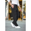 Erkek Cizgili Dokuma Krep Jogger Buggy Pantalon Rahat kalıp - Siyah
