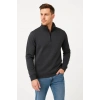 Erkek Dik Yaka Yarım Fermuarlı 3 İplik Pamuklu Sweatshirt -  Antrasit