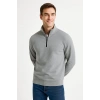Erkek Dik Yaka Yarım Fermuarlı 3 İplik Pamuklu Sweatshirt - Gri