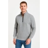 Erkek Dik Yaka Yarım Fermuarlı 3 İplik Pamuklu Sweatshirt - Gri