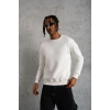 Erkek Düz Bisiklet Yaka 3 iplik pamuklu Sweatshirt - Beyaz