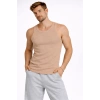 Erkek Fitilli Atlet Sıfır Yaka Slim Fit Arka Baskılı Spor Atlet - Bej