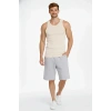 Erkek Fitilli Atlet Sıfır Yaka Slim Fit Arka Baskılı Spor Atlet - Krem