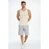 Erkek Fitilli Atlet Sıfır Yaka Slim Fit Arka Baskılı Spor Atlet - Krem