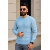 Erkek Fitilli Triko Bisiklet Yaka Kalın Kazak 3lü Set Bej-Bebek Mavisi-Siyah