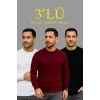 Erkek Fitilli Triko Bisiklet Yaka Kalın Kazak 3lü Set Beyaz-Bordo-Siyah