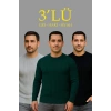 Erkek Fitilli Triko Bisiklet Yaka Kalın Kazak 3lü Set Gri-Haki-Siyah