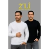 Erkek Fitilli Triko Kazak 2’li Set Siyah Beyaz Kalın Dokuma Pamuklu Regular Fit Bisiklet