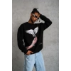 Erkek Güvercin Baskılı 3 iplik Bisiklet Yaka ipamuklu Sweatshirt - Siyah