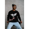Erkek Güvercin Baskılı 3 iplik Bisiklet Yaka ipamuklu Sweatshirt - Siyah