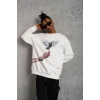 Erkek Güvercin Baskılı 3 iplik pamuklu Bisiklet Yaka Sweatshirt - Beyaz