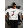 Erkek Güvercin Baskılı 3 iplik pamuklu Bisiklet Yaka Sweatshirt - Beyaz