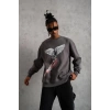 Erkek Güvercin Baskılı 3 iplik pamuklu Bisiklet Yaka Sweatshirt - Gri