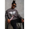 Erkek Güvercin Baskılı 3 iplik pamuklu Bisiklet Yaka Sweatshirt - Gri