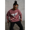Erkek Güvercin Baskılı Bisiklet Yaka Sweatshirt 3 iplik pamuklu - Gül Kurusu