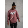 Erkek Güvercin Baskılı Bisiklet Yaka Sweatshirt 3 iplik pamuklu - Gül Kurusu