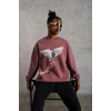 Erkek Güvercin Baskılı Bisiklet Yaka Sweatshirt 3 iplik pamuklu - Gül Kurusu