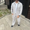 Erkek Kadife Oversize Takım Gömlek Pantolon İkili Set - Gri