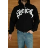 Erkek Kapüşonlu 3 İplik Şardonlu Önü Baskılı Fermuarlı Oversize Sweatshirt - Siyah