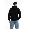 Erkek Kapüşonlu 3 İplik Şardonlu Önü Baskılı Fermuarlı Oversize Sweatshirt - Siyah
