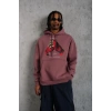 Erkek Kapüşonlu Cepli Box Eldiven Baskılı 3 İplik Sweatshirt Hoodie - Gül Kurusu