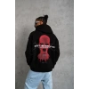Erkek Kapüşonlu Kanguru Cepli Sweatshirt 3 İplik Pamuklu Baskılı Hoodie - Siyah