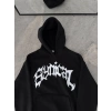 Erkek Kapüşonlu Kanguru Cepli Sweatshirt 3 İplik Pamuklu Baskılı Hoodie - Siyah