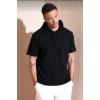 Erkek Kapüşonlu Tişört Kısa Kol Düz Oversize T-shirt - Siyah