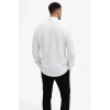 Erkek KETEN Kumaş Oversize Uzun Kollu Rahat Kalıp Gömlek - Beyaz