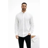 Erkek KETEN Kumaş Oversize Uzun Kollu Rahat Kalıp Gömlek - Beyaz