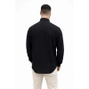 Erkek KETEN Kumaş Oversize Uzun Kollu Rahat Kalıp Gömlek - Siyah