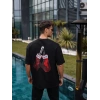 Erkek Kısa Kol Tişört Bisiklet Yaka Box Eldiven Baskılı T-Shirt -  Siyah